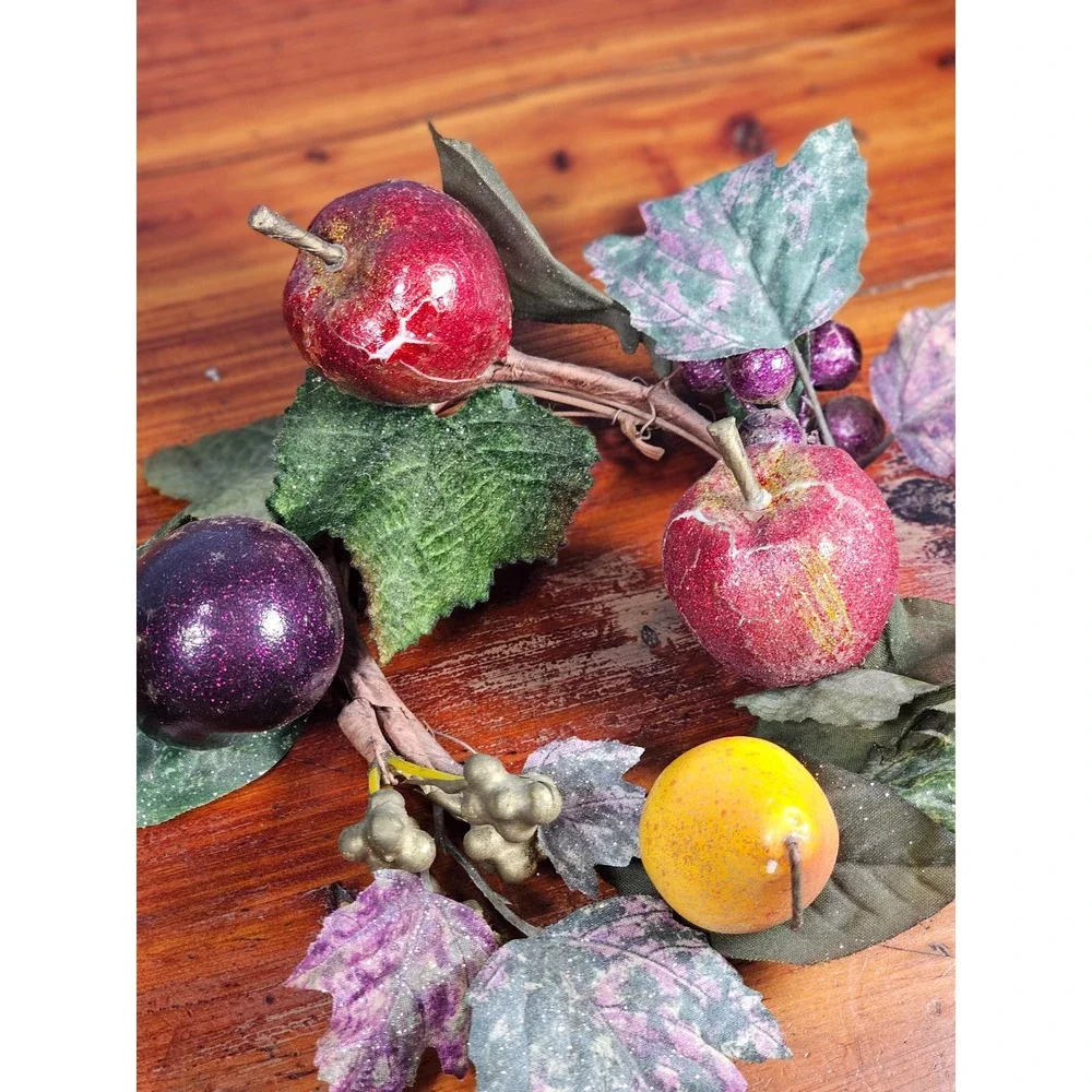 Vintage Fruit Candle Rings Set of 2 Grape Apple Pear Wreath Decor